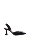 Amina Muaddi Begum Sling 70 Crystal Embellished Black Leather Pumps