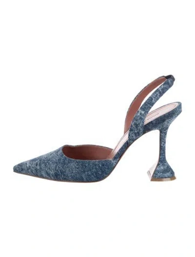 Pre-owned Amina Muaddi Denim Printed Slingback Pumps In Blue