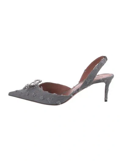 Pre-owned Amina Muaddi Denim Slingback Pumps In Gray