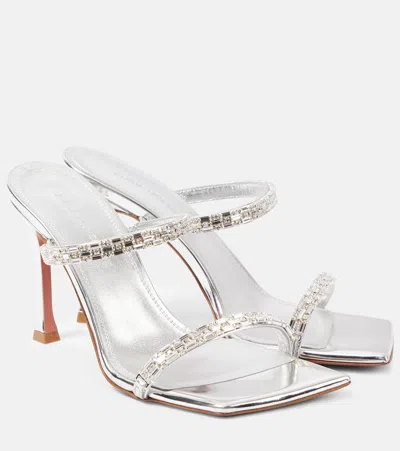 Amina Muaddi Diana 95 Crystal-embellished Leather Sandals In Silver