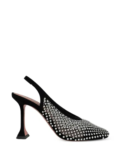Amina Muaddi Dolly Crystal-embellished Slingback Pumps In Black