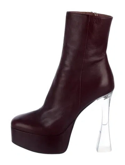 Pre-owned Amina Muaddi Dua Glass Leather Boots In Burgundy