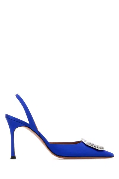 Amina Muaddi Electric Blue Satin Camelia Pumps In Multi