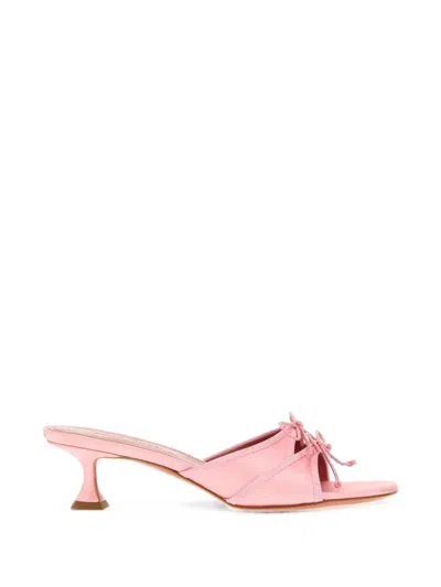 Amina Muaddi Eleonora Satin Bow Kitten Heel Mules In Pink