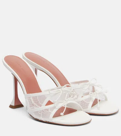 Amina Muaddi Eleonora Bow-detailed Lace And Leather Mules In White