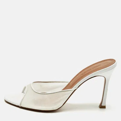 Pre-owned Amina Muaddi Elodie Size 39 White Leather And Mesh Slide Sandals