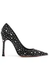 Amina Muaddi Elsa Crystal Suede Pumps In Black