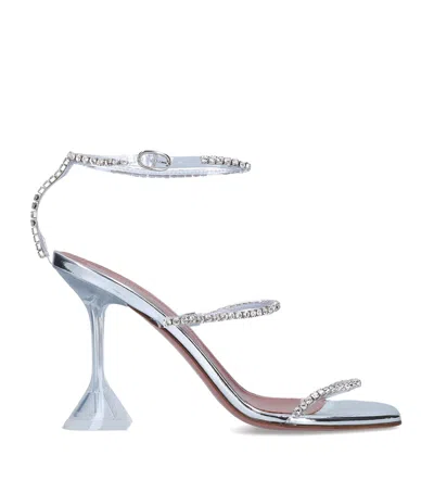 Amina Muaddi Embellished Gilda Glass Sandals 95 In Blue