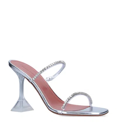 Amina Muaddi Embellished Gilda Glass Sandals 95 In Blue