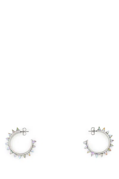 Amina Muaddi Embellished Metal Big Karma Earrings In White