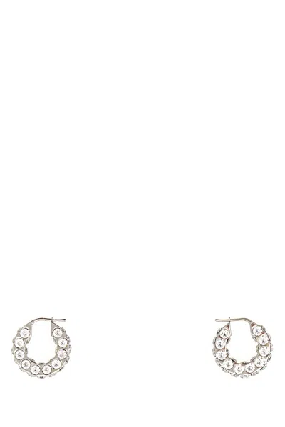 Amina Muaddi Crystal Hoop Embellished Metal Earrings In White