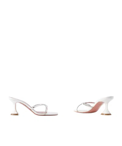 Amina Muaddi Embellished Mirrored-leather Mules In White