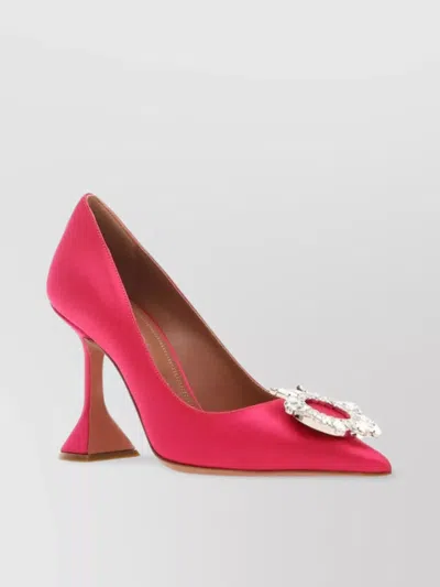 Amina Muaddi Embellished Pointed Toe Satin Stiletto Pump In Red