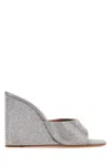 Amina Muaddi Embellished Metallic Wedge Mules In Silver