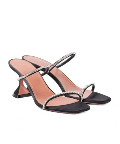 Amina Muaddi Embellished Satin Mules In Black