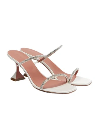 Amina Muaddi Embellished Satin Mules In Nude