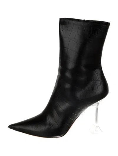 Pre-owned Amina Muaddi Embossed Leather Boots In Black