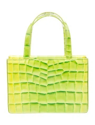 Pre-owned Amina Muaddi Embossed Leather Top Handle Bag In Green