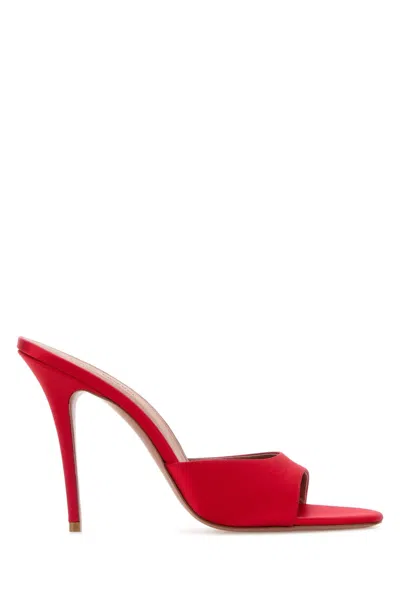 Amina Muaddi Fabric Heel Mule In Red