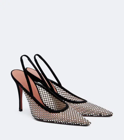 Amina Muaddi Felicia Embellished Mesh Slingback Pumps In Black