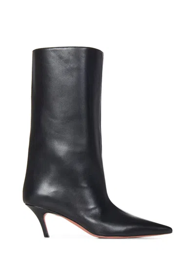 Amina Muaddi Fiona 60 Nappa Leather Mid-calf Boots In Black