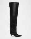 Amina Muaddi Fiona 60 Leather Over-the-knee Boots In Black