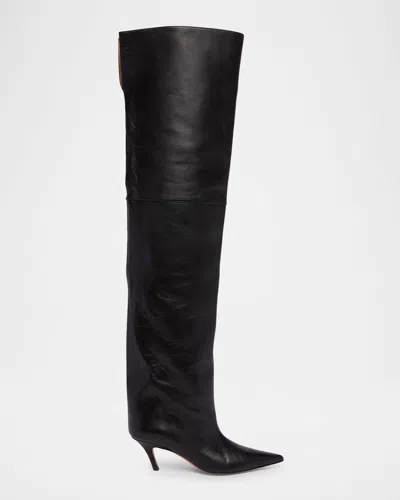 Amina Muaddi Fiona Leather Over-the-knee Boots In Black