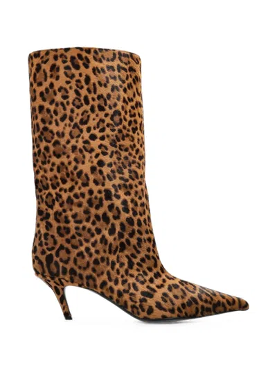 Amina Muaddi Fiona Leopard-print High-heeled Ankle Boots In Multi
