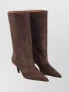 Amina Muaddi Fiona Mid-calf Suede Cone Heel Boots In Brown