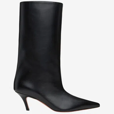 Amina Muaddi Fiona Nappa Leather Boots In Black