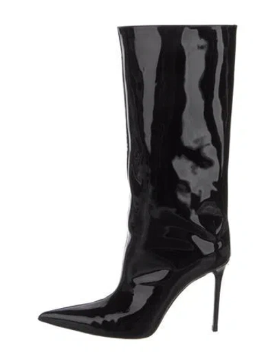 Pre-owned Amina Muaddi Fiona Patent Leather Boots In Black