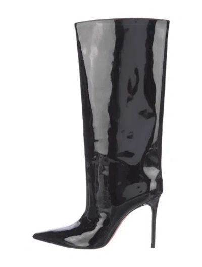 Pre-owned Amina Muaddi Fiona Patent Leather Boots In Black