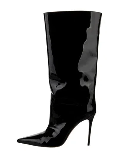 Pre-owned Amina Muaddi Fiona Patent Leather Boots In Black