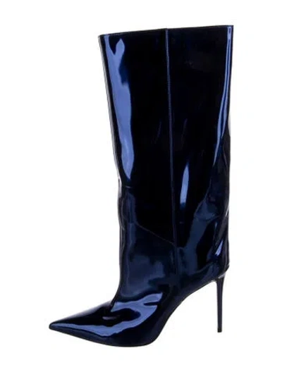 Pre-owned Amina Muaddi Fiona Patent Leather Boots In Blue