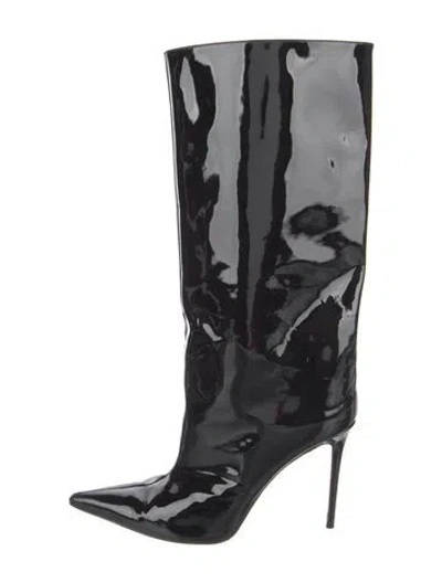 Pre-owned Amina Muaddi Fiona Patent Leather Rain Boots In Black