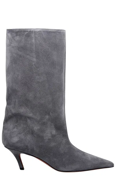 Amina Muaddi Fiona 60 Suede Boots In Grey