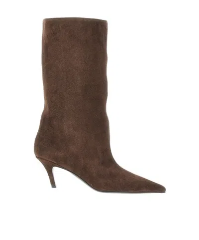 Amina Muaddi Fiona Pointed-toe Boots In Brown