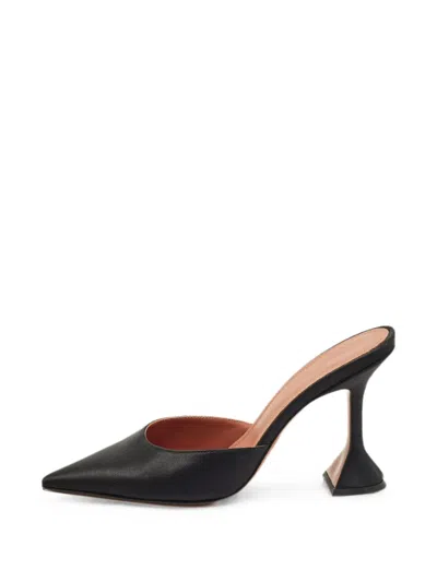 Pre-owned Amina Muaddi Fiona Satin Heeled Mules In Black