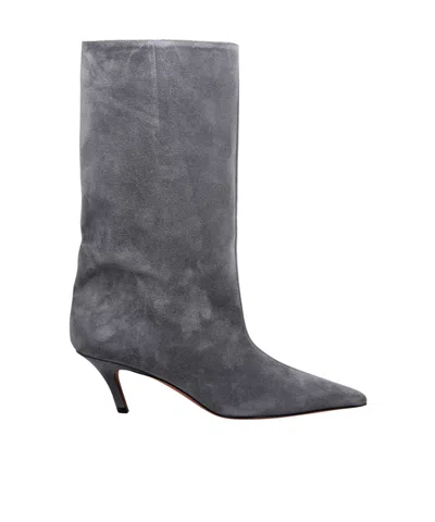 Amina Muaddi Fiona 60 Suede Boots In Grey