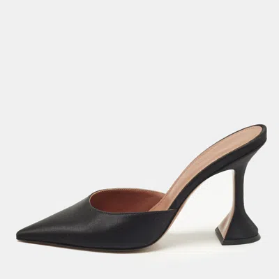 Pre-owned Amina Muaddi Fiona Size 38 Black Satin Mules
