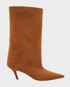 Amina Muaddi Fiona Suede Ankle Booties In Tobacco