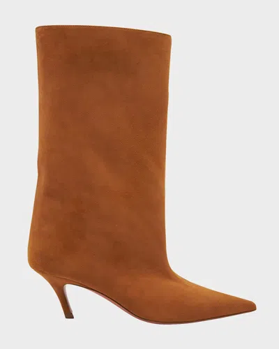 Amina Muaddi Fiona Suede Ankle Booties In Tobacco