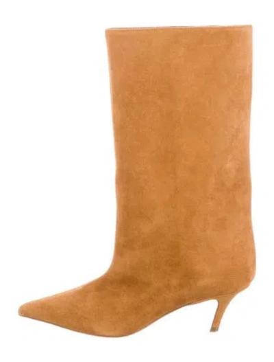 Pre-owned Amina Muaddi Fiona Suede Boots In Brown
