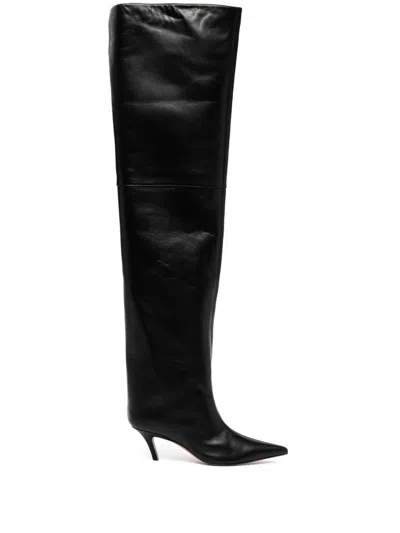 Amina Muaddi Fiona Thigh High Boots In Black