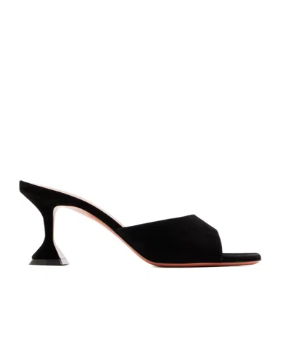Amina Muaddi Flared Heel Suede Mules In Black