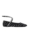 Amina Muaddi Ane Crystal Lace-up Velvet Ballet Flats In Black