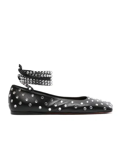 Amina Muaddi Ane Crystal Embellished Ballerina Flats In Black