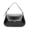 Amina Muaddi Leather Handbag With Curved Base And Reptile Motif Embossing In Black