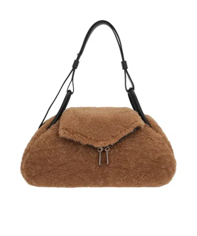 Amina Muaddi Flip Zipper Shoulder Bag In Brown