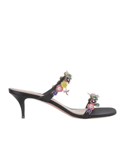 Amina Muaddi Floral-decorated High-heeled Sandals In Black